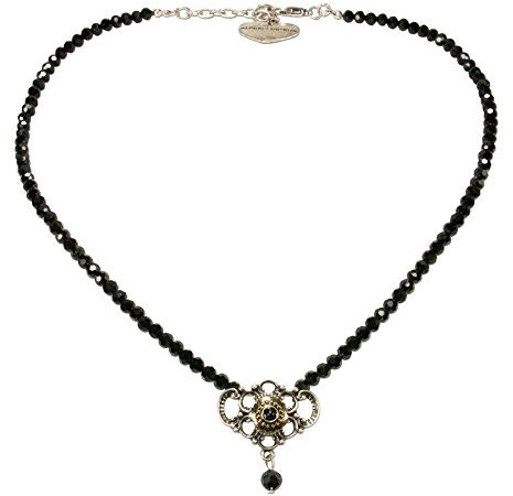Alpenflüstern Perlen-Trachtenkette Hedi - nostalgischer Damen-Trachtenschmuck mit Zier-Element Bicolor-Farben, Filigrane Dirndlkette schwarz DHK214