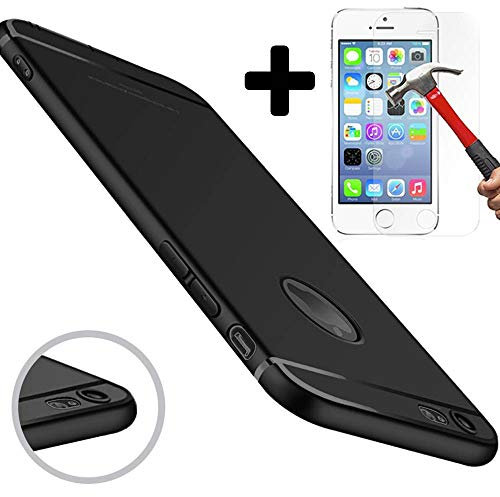 Coque pour iPhone 8 en Silicone Mat Noir + Vitre en Verre Trempé Protection d'écran, Housse Etui TPU Mat Antichoc Anti-Rayure Anti-Trace