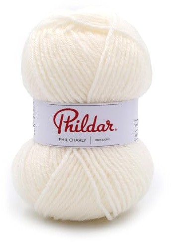 Phildar - Pelote de Laine Phil Charly - Laine à Crocheter et à Tricoter - 100% ACRYLIQUE - Aiguille n°4 - Couleur BLANC