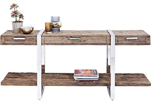 Kare Design Konsole Rustico 180x46cm, edle Holzkonsole Teakholz, TV-Konsole mit Edelstahlgestell, breites, großes Sideboard für Wohnzimmer, Massivholz, (H/B/T) 80x180x46