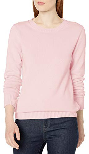 Amazon Essentials Pull À Col Rond 100 % Coton (Disponible en Grande Taille) Femme, Rose Clair, XS