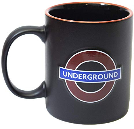 GWCC Licensed Official TFL London Underground Mug – Embossed Ceramic Coffee Mug with Iconic Tube Roundel Design, Black Travel Mug Gift for London Fans & Commuters