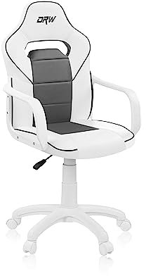 duehome | DRW, Silla Gamer, Silla de Oficina Gaming Estudio o Escritorio, Acabado en Símil Piel Blanco y Gris, Medidas: 46,5 cm (Ancho) x 46 cm (Largo) x 98-109,5 cm (Alto)