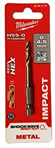 Milwaukee Shockwave Metal Drill Bit HSS-G Red Hex Titanium 1/4 Inch 4.5 x 76 mm