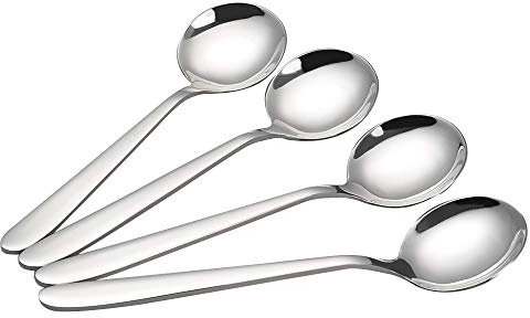 Yarebest Stainless Steel Round Spoon, Table Spoon Set, 6 Piece Round Soup Spoons