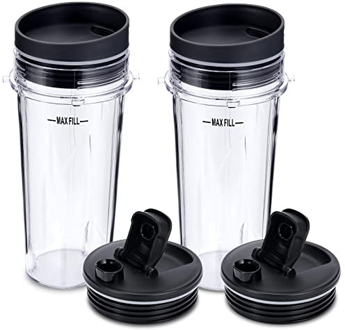 SLHOWOW 2-Pack 16oz/450ml Cup with Sip & Seal Lid,Blender Replacement Parts Compatible with Nutri Ninja 700w/1200w/1500w Series