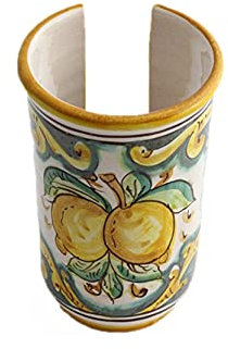 ILAB Portabicchieri piccolo in ceramica decorata a mano da ceramisti siciliani di Santo Stefano di Camastra limoni art 18
