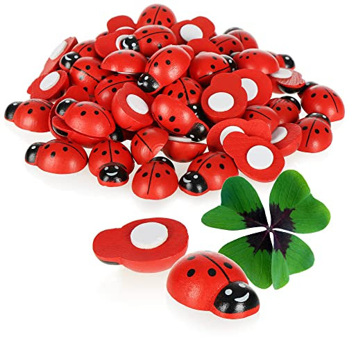 Robin Goods® 60x Glückskäfer aus Holz - Selbstklebende Marienkäfer - Aufkleber zum Basteln - Glücksbringer - Bastelzubehör (60 Stück - rot/schwarz)