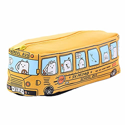 XKUN Mäppchen Kreative Große Leinwand Auto Bleistiftkoffer Schulbedarf Bus Bleistiftkoffer Beutel Mädchen Jungen Schreibwaren Stift Tasche Lagerhalter-Yellow