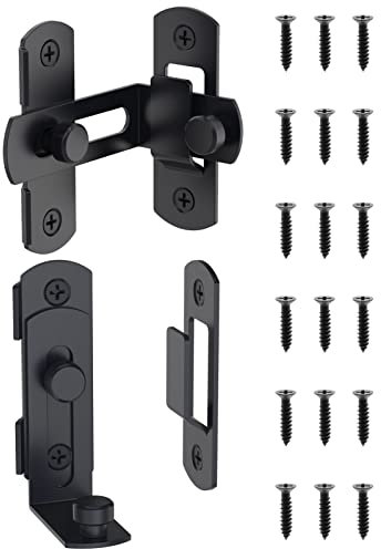 MeBantoo 90 Degree Flip Barn Door Lock, Safety Stainless Steel Lock Latch for Right Angle Curved Door, Garden, Garage, Wine Cabinet, Closet (2 Pack Black)