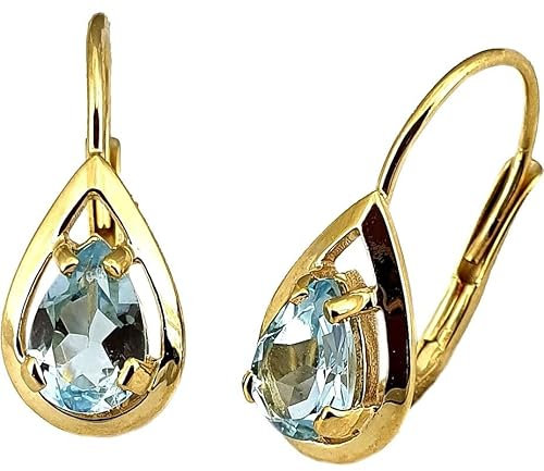 Bouton Blautopas Gold 333 Ohrringe Ohrbouton Gelbgold Damen-Ohrhänger Tropfen
