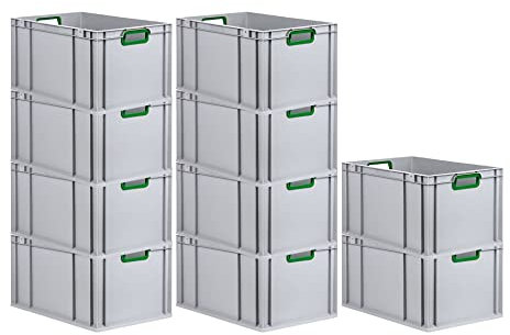 PROREGAL SuperSparSet 10x Eurobox NextGen Color | HxBxT 32x40x60cm | 65 Liter | Griffe grün offen | Verstärkter Boden | Eurobehälter, Transportbox, Transportbehälter, Stapelbehälter