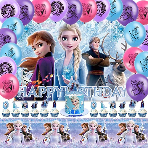 Shamoparty Frozen Geburtstagsdeko,35Pcs ELSA Geburtstagsparty Deko&Partygeschirr Set-ELSA Luftballon Banner TischdeckeTortendeko für Mädchen Eiskönigin Geburtstagsdeko