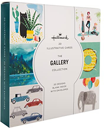Hallmark Blank Illustrated Cards, Contemporary Designs, 20-Pack | Size 16 X 16 Cm, 20 Designs, Matte Finish, Includes White Envelopes, Blank Inside for Your Own Personal Message