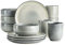 MÄSER Serie Livio, Frühstücksgeschirr Set für 4 Personen mit henkellosen Kaffeebechern, moderne nordische Formen, 12-teiliges Service, Steinzeug, Grün