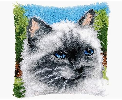 ROCKY&CHAO Knüpfteppich Zum Selber Knüpf-Sets mit Kissen knüpfen-Set 43x43cm Kissenbezug-Set für Erwachsene und Kinder Latch Hook Kit Heimaccessoire(Puppe Katze)