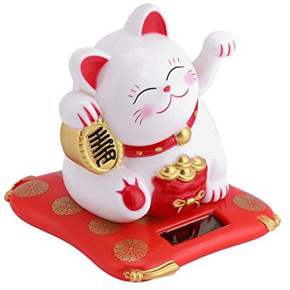 Jadeshay Chat Porte Bonheur Japonais Maneki Neko Chat Chinois Porte Bonheur avec Bras Mobile Décoration pour Voiture Maison Bureau(Blanc)