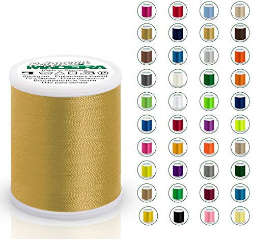 Madeira Polyneon 40 Original | 1.000 m Spule | Stickgarn für Stickmaschine | Maschinenstickgarn | Garn zum Sticken | Stickset (1670 Gold)