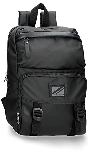 Pepe Jeans Straps Mochila para Portátil Adaptable 13,3 Negro 25x37x10 cms Poliéster con detalles en Piel Sintética 9,25L