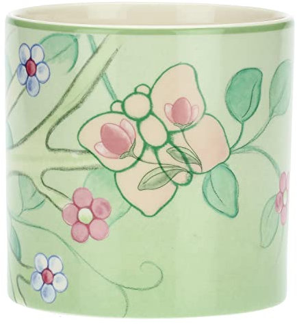 THUN Ostern 2023, Vase aus Steinzeug, verziert mit Schmetterlingen und Blumen aus Steingut, grüne Version, Linie Ostern fabelhaft, 20,7 x 4,7 x 20,7 cm