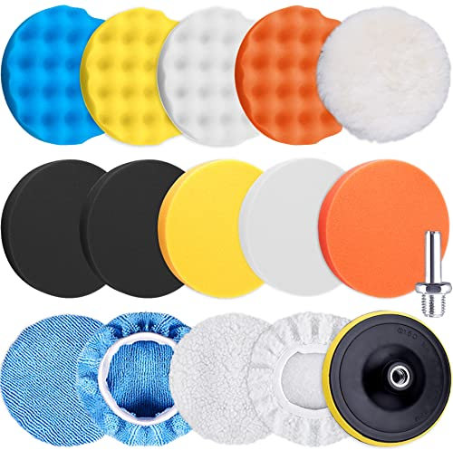 SIQUK 16 Pieces Polishing Pads Kit 125mm Buffing Pads Car Foam Wax Buffer Polisher Attachment for Drill, 5 Inch