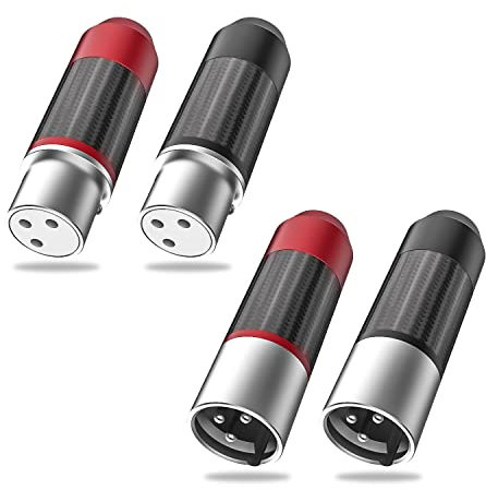 Viborg 4 Stück Reines Silber XLR-Stecker Männlich Weiblich HiFi Adapter High-End 3-Poliger XLR-Kabelenden Audio-Buchse Mikrofon Audio Anschluss Mit Aluminiumeinsatz, Kohlefaser-Schale