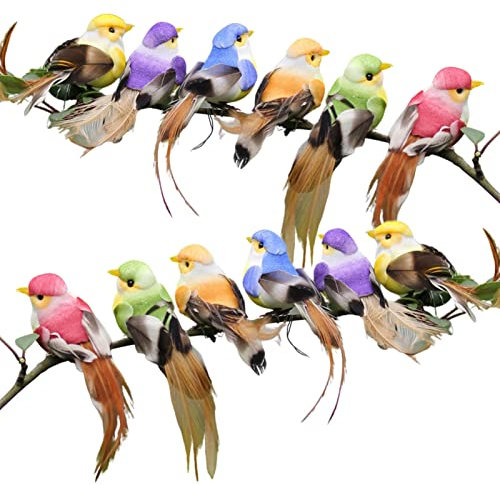 12 Stücke Feder Vogel Modell, 12 Stücke Künstliche Federvögel, Künstliche VöGel Figuren, Kunstschaum Feder VöGel, Federvögel Für Den Miniaturgarten, Zweige Deko, Gefiederte Vögel Outdoor