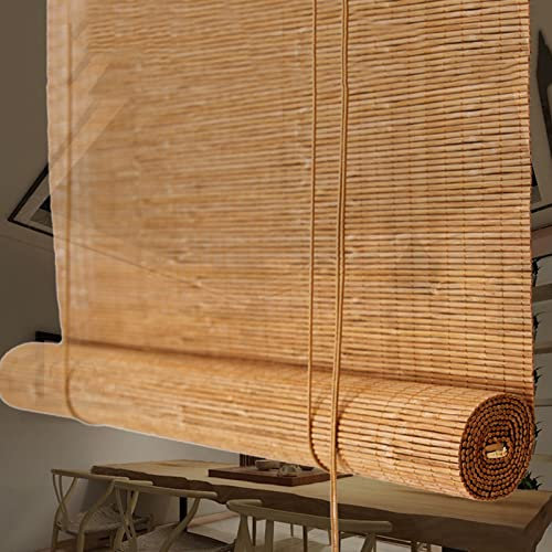 RICOLUS Natürliche Bambus-Rollo,Holz Raffrollo 60% Verdunkelungsrollo Sonnenschutz Sichtschutz Rollo Seitenzugrollo für Teehaus Restaurant Garten Balkon (140x160cm/55x62in)