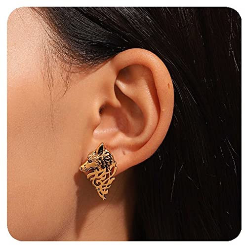 Allereya Vintage Wolfskopf Ohrringe Punk Wolf Ohrringe Norse Wikinger Ohrringe Gold Wolfskopf Ohrstecker Ohrringe Tier Halloween Ohrringe Schmuck Für Frauen Und Mädchen (gold)