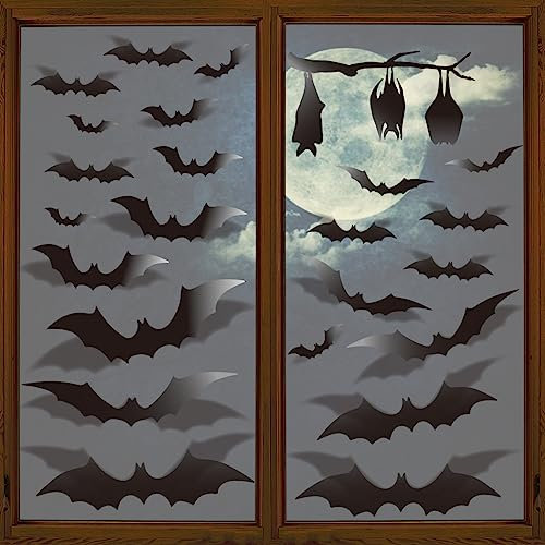 Horaldaily 91 Stück Halloween Fenster Aufkleber Klammern, Fledermäuse Schatten Fensterabziehbild für Haus Party Laden Fenster Glas Anzeige Dekoration