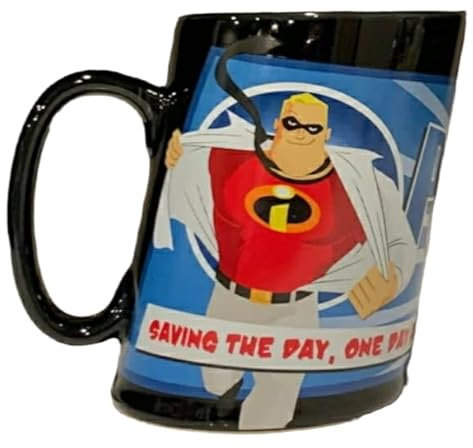 Disney Store Pixar Mr Incredible 'Saving The Day, One Day at a Time' Large Slanted Mug