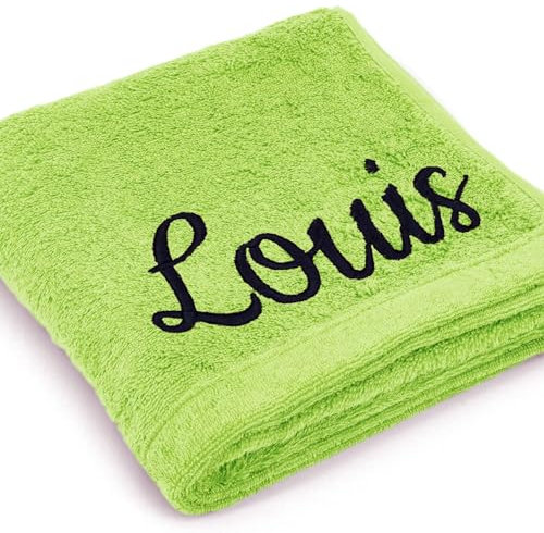 Cawö Premium Handtuch Mit Namen Oder Wunschtext Bestickt, Personalisiert, Individuell, 100% Baumwolle, 50 x 100 cm Grün