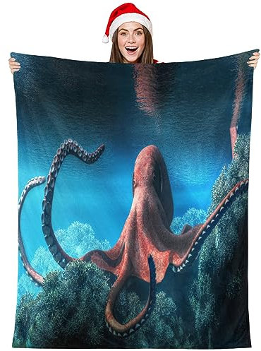 WowPrint Ocean Flache Oktopus-Fleecedecke Sofaüberwürfe 152 x 203 cm Octopus Flauschige Weiche Decke Vielseitig Warmer Überwurf für Schlafzimmer Bett Sofa Couch
