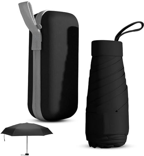 Apricitie Kompakter Regenschirm Mini Faltbarer Reise Regenschirm Klein mit Etui,6 Rippen Kleiner Taschenschirm Sturmfest UV Schutz Taschenschirm Ultraleicht für Männer und Frauen