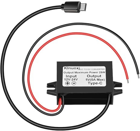 Klnuoxj DC 12V/24V to 5V USB C Downconverter Type-C Interface 5A 25W Waterproof Buck Module Power Adapter Compatible with Raspberry Pi 4, Cell Phones (1)