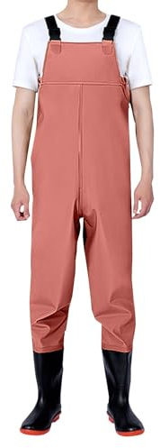 Waders pour homme et femme - En néoprène - Imperméable - Avec bottes - Longue salopette de pluie - Pantalon d'extérieur respirant - Coupe-vent - Bottes de travail, rouge, 36