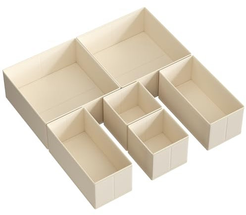 SONGMICS Organizadores Cajones, Separadores de Cajones, Juego de 6, Cajas Almacenaje de Tela Plegables para Calcetines, Ropa Interior, Sostenes, Corbatas, Bufandas, Beige Arena RDZ006Y01
