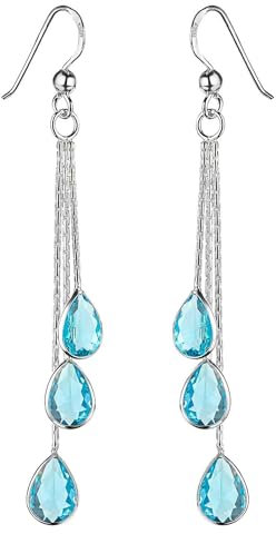 Materia Tropfen Ohrringe Silber 925 mit Zirkonia Steine SO-277-Hellblau