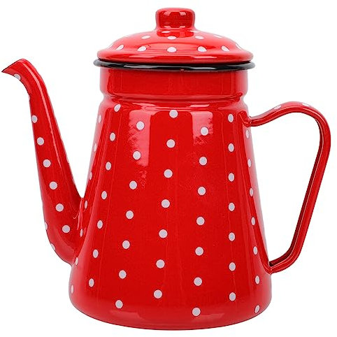 HELVES Cafetière percolateur en émail de 1, 5l, Bouilloire à café et à thé avec poignée, Bouilloire à Eau à col de Cygne Rouge