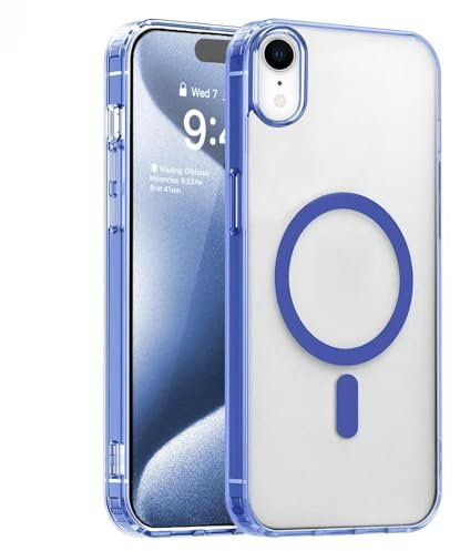 S.Dawezo Hülle für iPhone XR, Kompatibel mit Magsafe, Militärnorm Schutzhülle, Transparent Silikon Anti Gelbfärbung Case, Original Magnetisch Handyhülle für iPhone XR, Blau