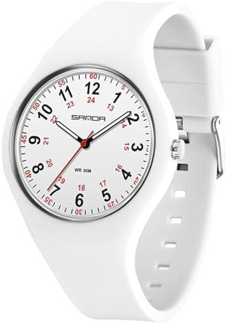 Forrader Montre analogique unisexe étanche pour infirmière, médecin, femme, homme, étudiant, cadran facile à lire, bracelet en silicone, montre pour femme, Blanc., Sportif