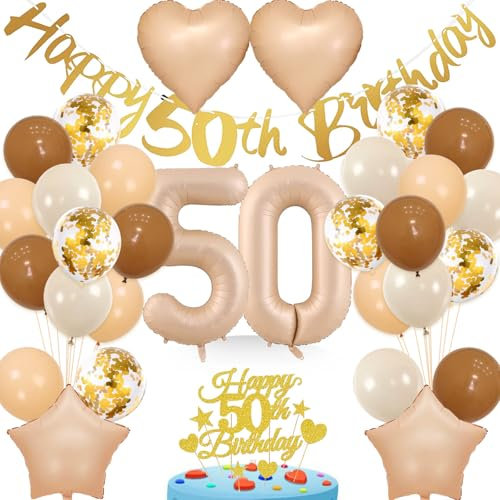 wenweo Deko 50 Geburtstag Frau, Deko Set 50.ter Geburtstag Frau enthält die Notwendigen Latexballons für die Party, 50-jährige Aluminiumfolienballons und HAPPY BIRTHDAY Banner