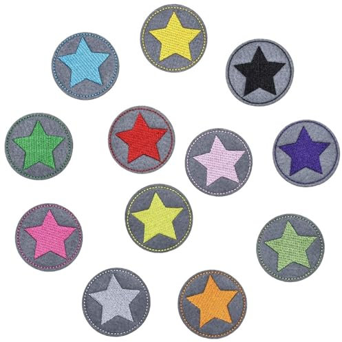 12 Stück Bügelflicken Kinder,Bunte Flicken Zum Aufbügeln Kinder Erwachsene Farbig Stern-bügelaufnäher,Selbstklebend Aufbügelflicken Kinder Für Jeans,Kleidung,Daunenjacke,Hosen Etc Reparaturflicken
