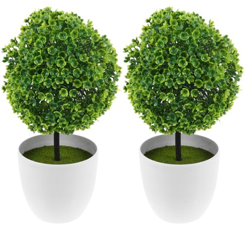 Cabilock Artificial Plants Ball Decorative Faux Buxus Topiary Pot Simulated Plastic Bonsai for Home Office Table Window Sill 9.06X4.72X3.94 Inches