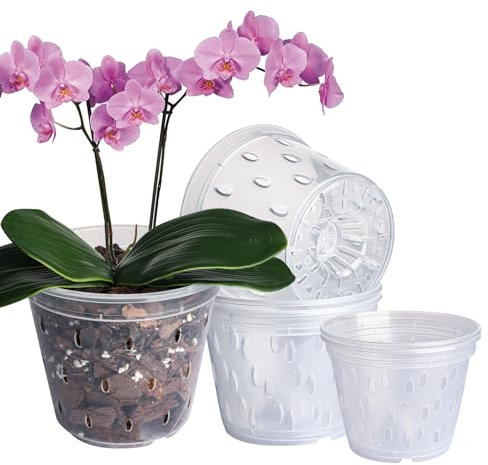 Orchideentöpfe Sortiment 12er Pack (4.3in / 5in x 3, 5.6in / 6in / 6.8in x 2), transparente Orchideenpflanzentöpfe mit Löchern zum Umtopfen, transparente Pflanzentöpfe für das Orchideen-Umtopf-Set