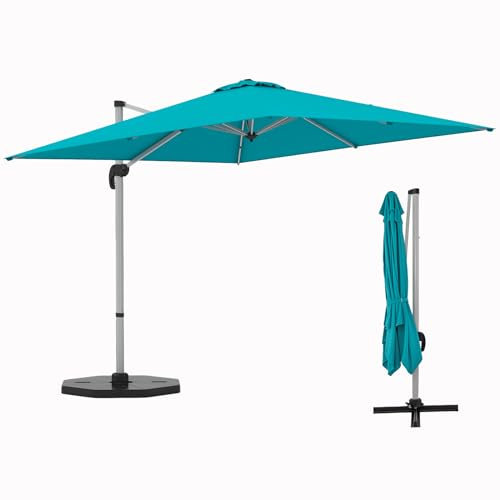 GOPLUS Parasol de Jardin Exterieur, Parasol Déporté Carré 3x3M avec Manivelle, 8 Baleines, UPF50+, Base Croisée, Parasol Inclinable à 5 Positions & Rotatif à 360°, Parasol Patio, Piscine (Bleu)