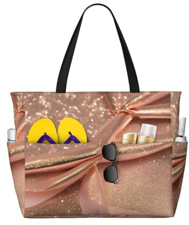 Strandtasche mit Glitzer-Aufdruck, Tragetasche für Damen, große Strandtasche, Pooltasche für Strand, Fitnessstudio, Reisen, Sport, Schwarz, Einheitsgröße, Schwarz, Einheitsgröße