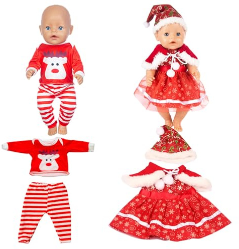 Onlvmyur 5 Stück Set Puppenkleidung Weihnachten Baby Born Kleidung Puppe Weihnachten Kleidung Puppenzubehör Kleidung Bekleidung Outfits für Baby Puppen