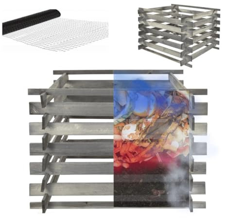 MODO24 Komposter KMP, Holzkomposter, Steckkomposter, Gartenkomposter, Druckimprägniert, Wetterfest, UV-beständig, Maulwurfgitter, Schutzgitter, Abmessungen 100x100x70 cm, Kapazität 600 l, Farbe: Grau