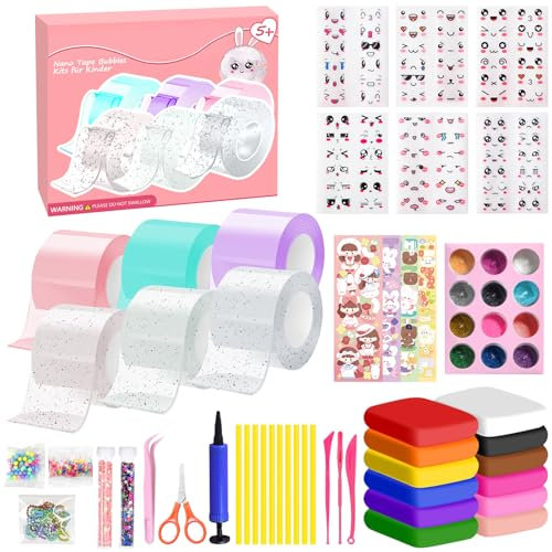 Seasboes 70 Stück Nano Tape Bubbles Set, Nano Tape Bubbles Set für Kinder, Magic Tape with Sparkling Powder, Multipurpose Transparent DIY Poster Tape Handmade Decompression für Blowing and Bubble (C)